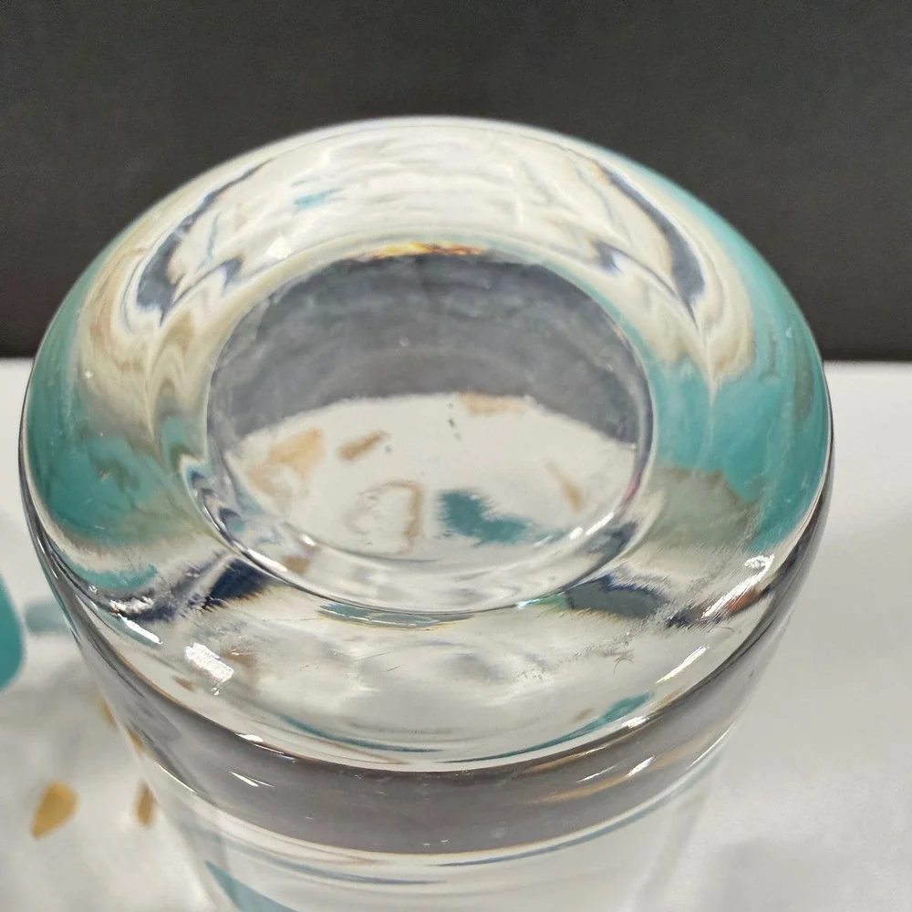 Vintage Mid Century Modern Atomic Boomerang Highball Glasses Teal Gold Set of 2